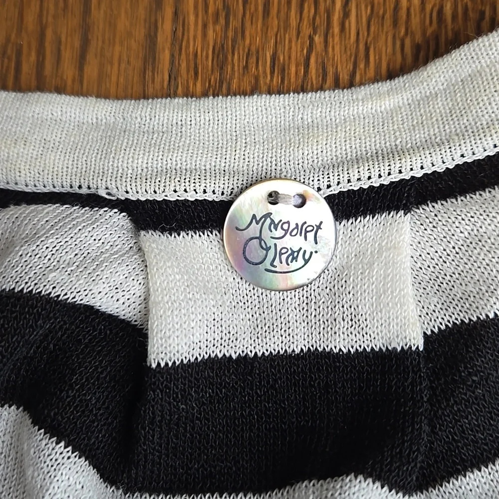 Margaret O'Leary Striped Black and Off-White Linen-blend Women's Top, Large
